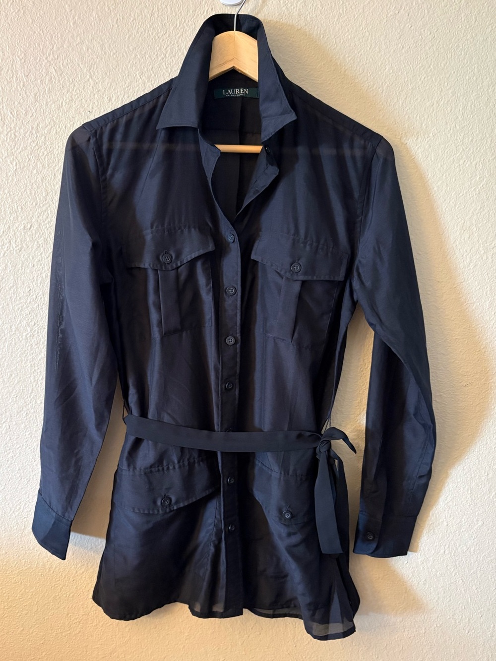 Lauren Ralph Lauren Black Silk Blend Utility Jacket Small Safari Shirt